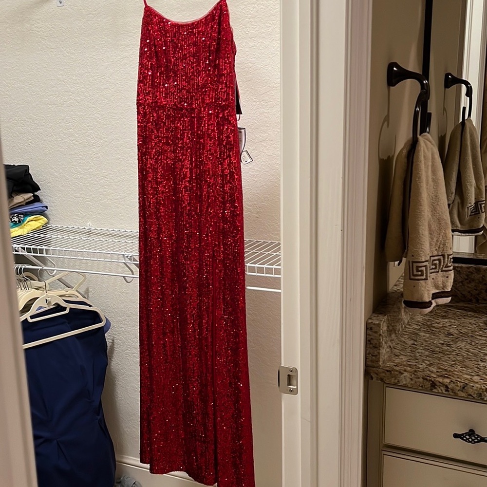 X scape women’s sequined gown red